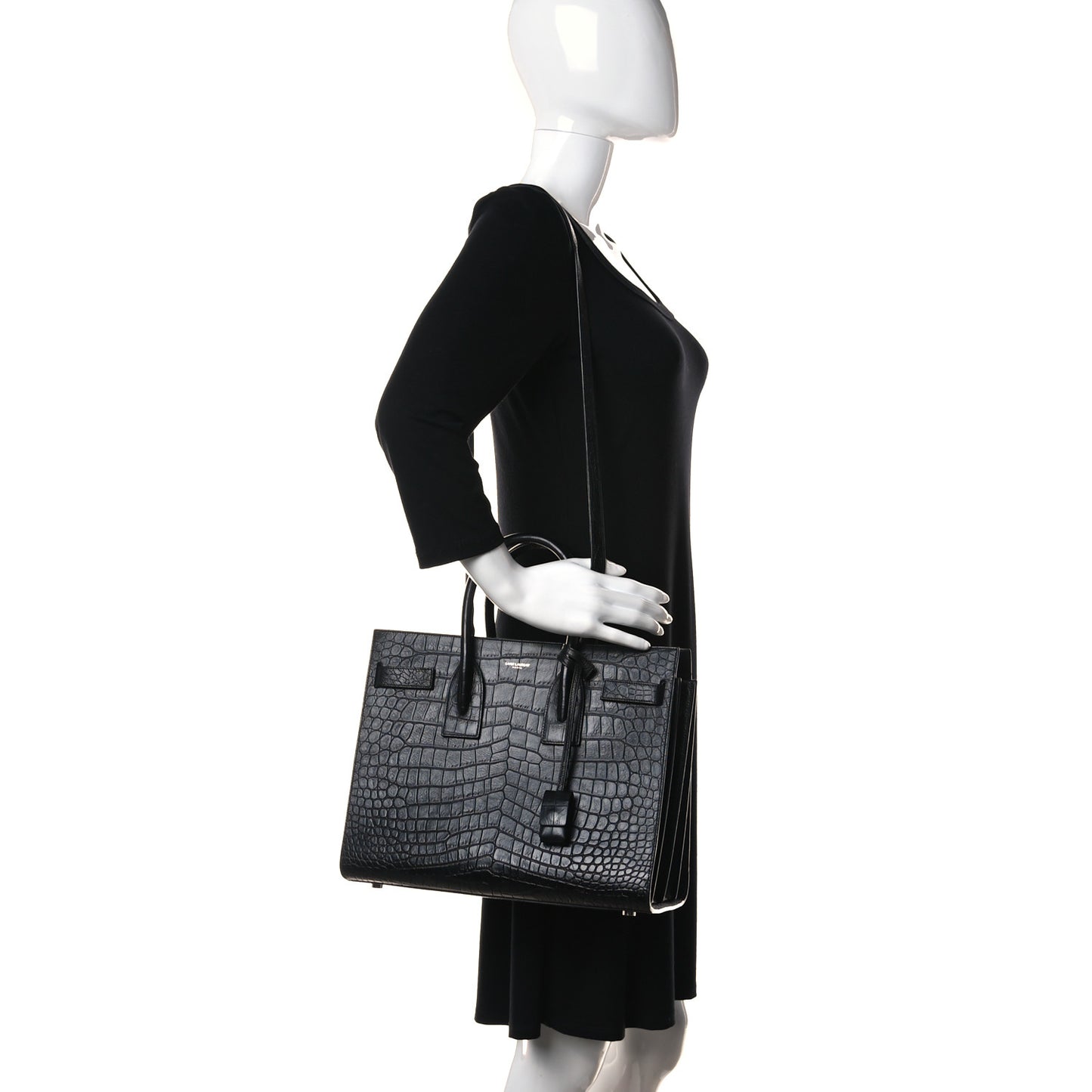 Calfskin Crocodile Embossed Small Sac de Jour Black
