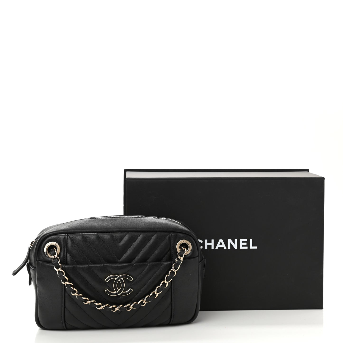 Calfskin Quilted Daily Chevron Camera Case Black
