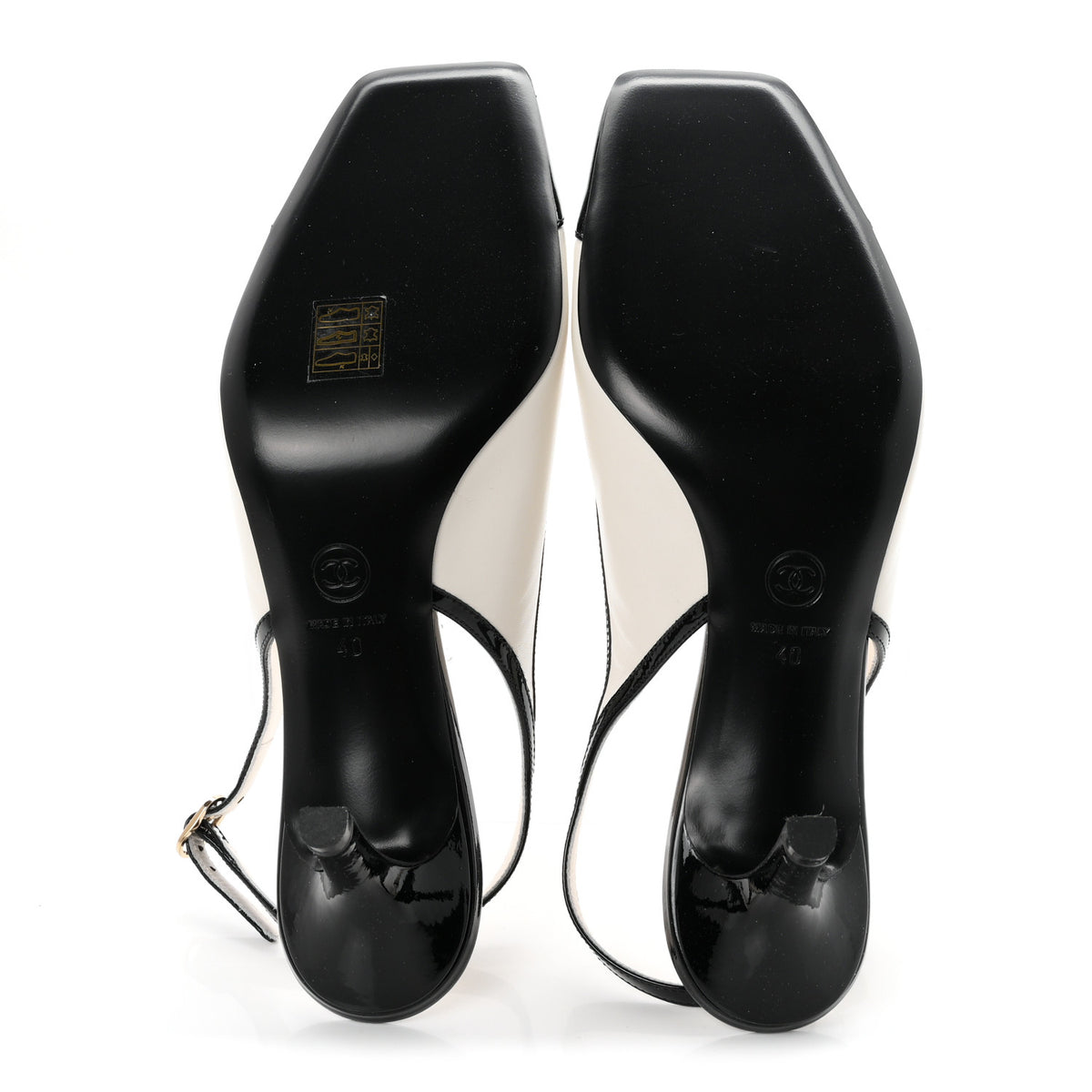 Chanel Lambskin Patent Calfskin Cap Toe CC Slingback Pumps 40 White Black 6 of 10
