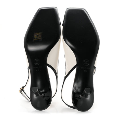 Chanel Lambskin Patent Calfskin Cap Toe CC Slingback Pumps 40 White Black 6 of 10