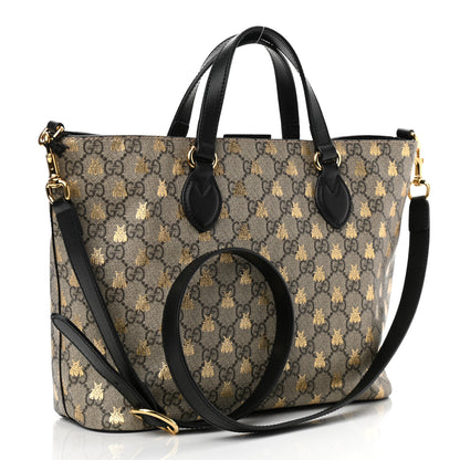Gucci Soft GG Supreme Monogram Bees Small Crossbody Tote Beige Oro Black 3 of 11