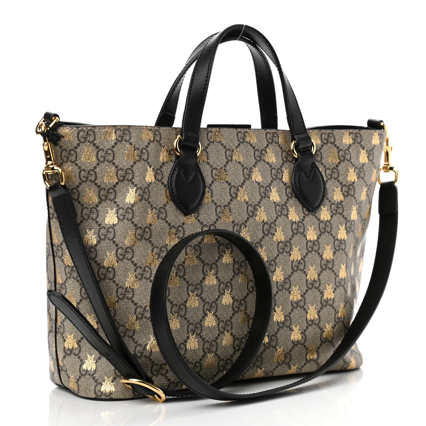 Soft GG Supreme Monogram Bees Small Crossbody Tote Beige Oro Black