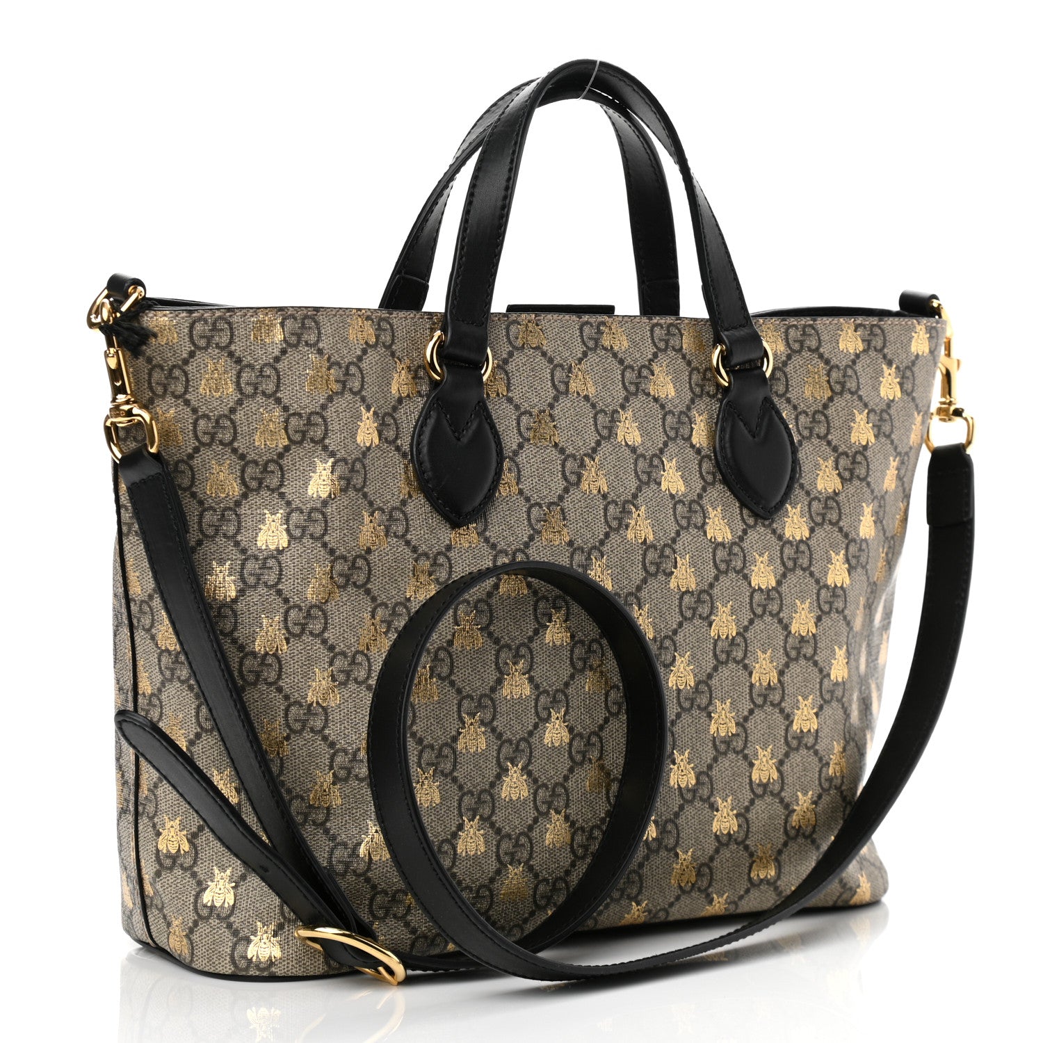 Gucci Soft GG Supreme Monogram Bees Small Crossbody Tote Beige Oro Black 3 of 11
