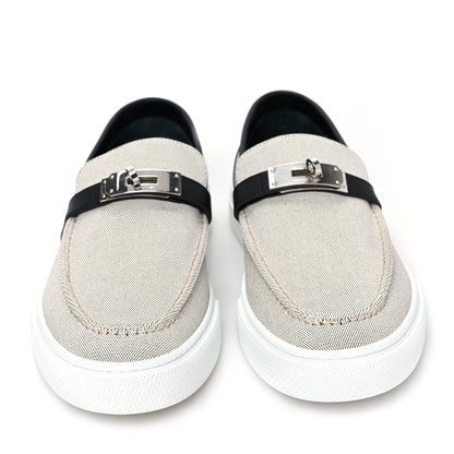 Hermes Toile De Coton Calfskin Game Slip On Sneakers 43 Prunoir Black 2 of 7