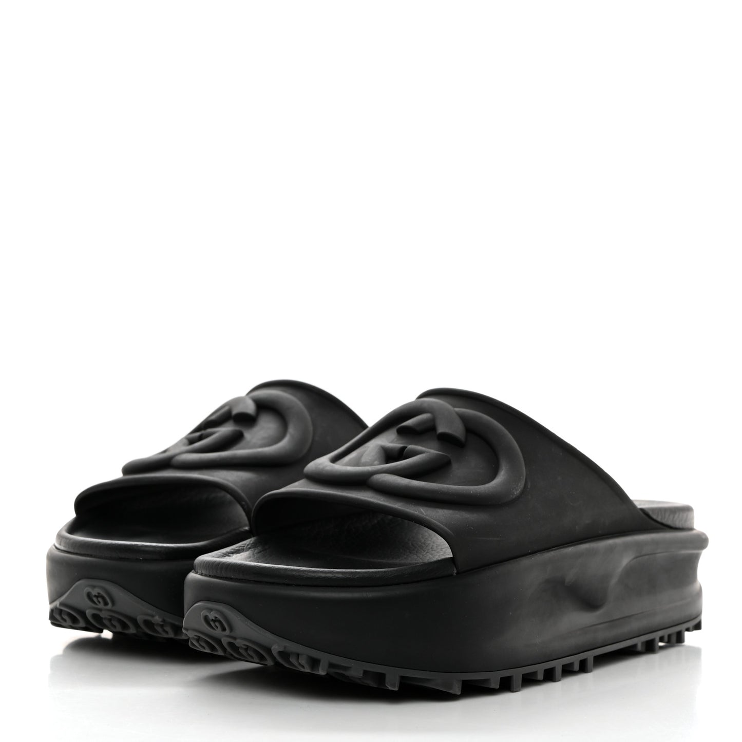 Soft Rubber Womens Interlocking G Platform 42mm Slide Sandals 37 Black