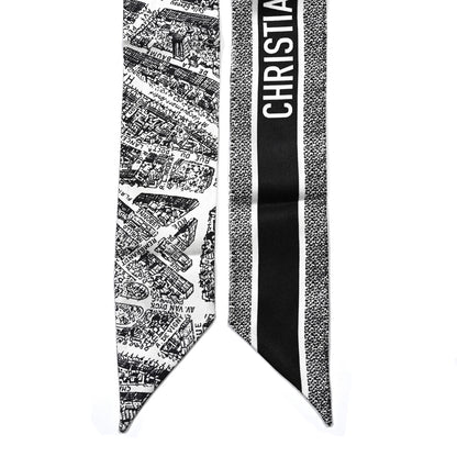 Christian Dior Silk Plan De Paris Mitzah Scarf White Black 2 of 4