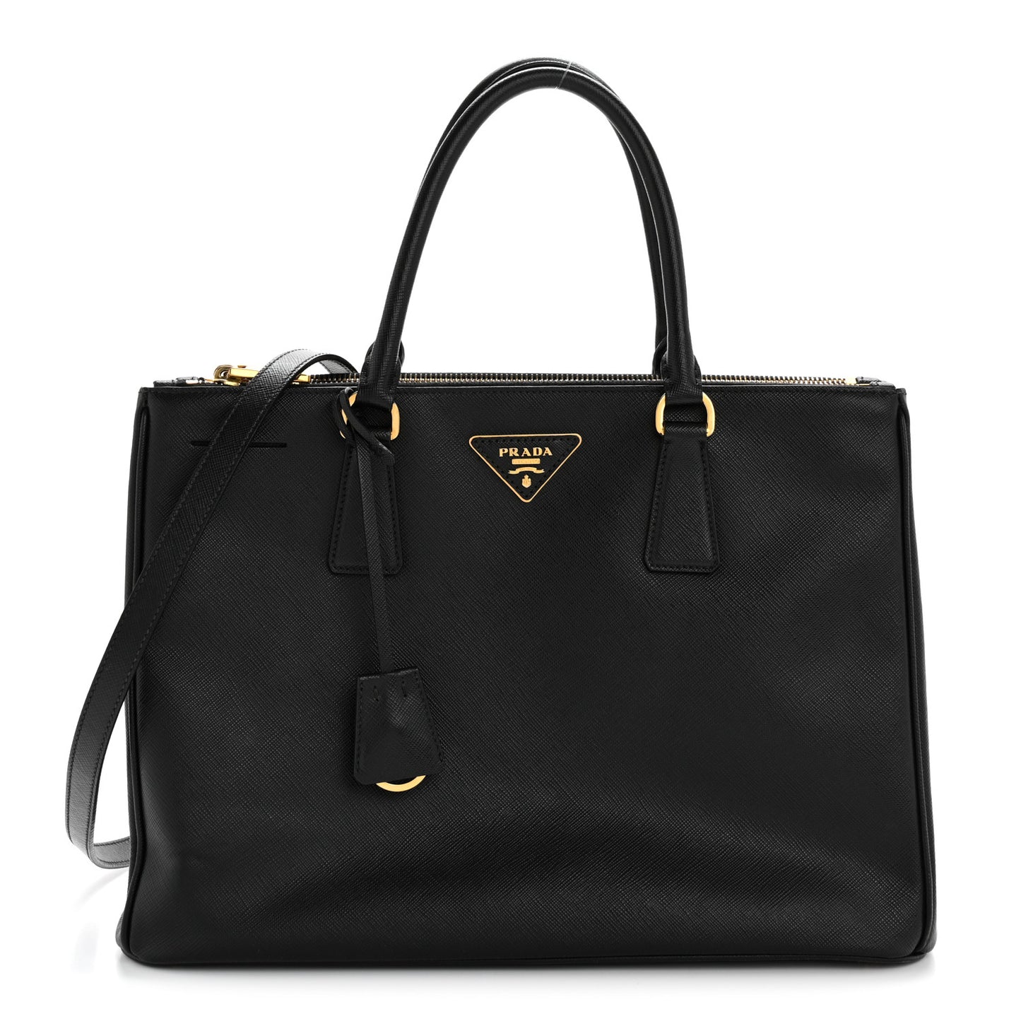 Saffiano Lux Medium Galleria Double Zip Tote Black