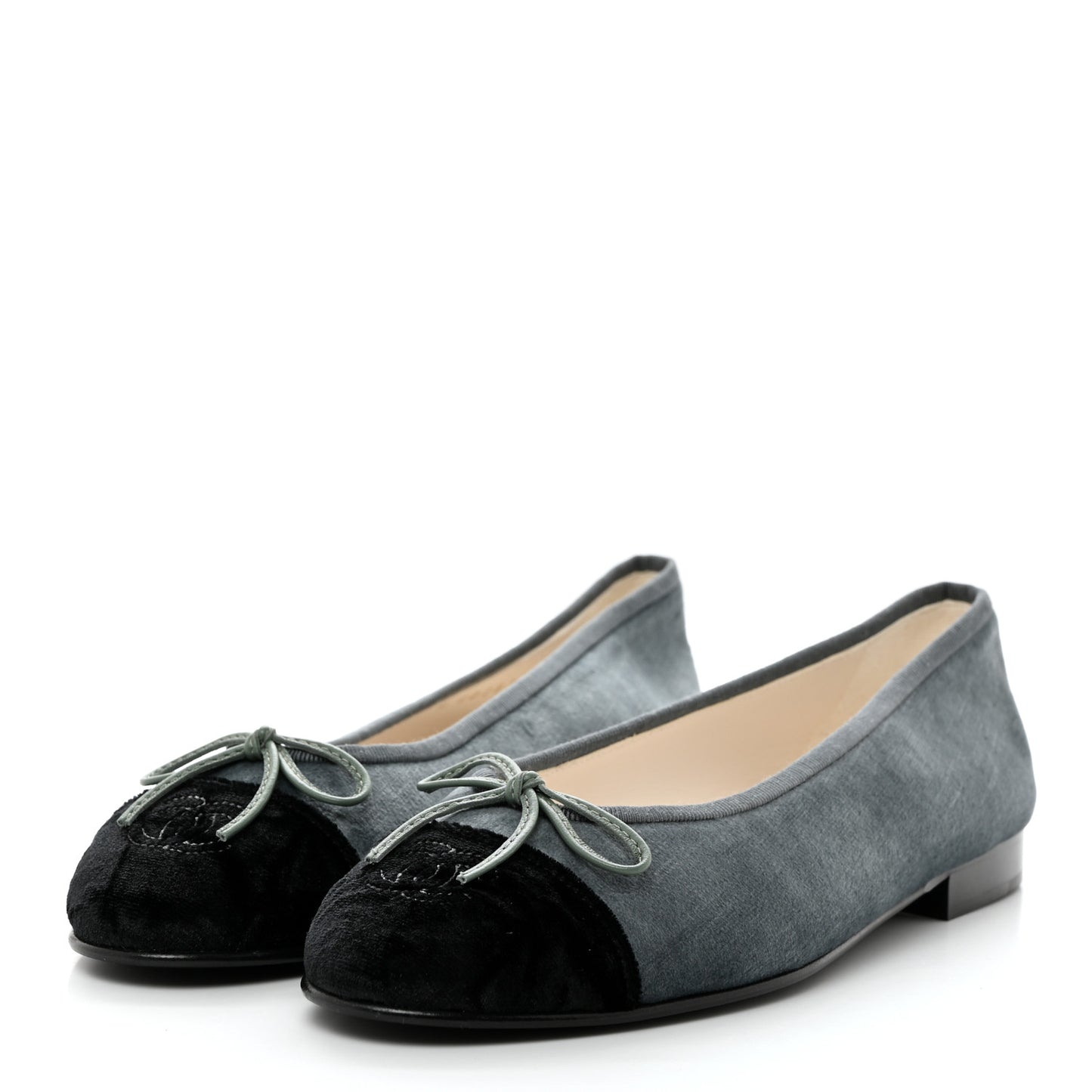 Velvet Cap Toe Ballerina Flats 36.5 Blue Black