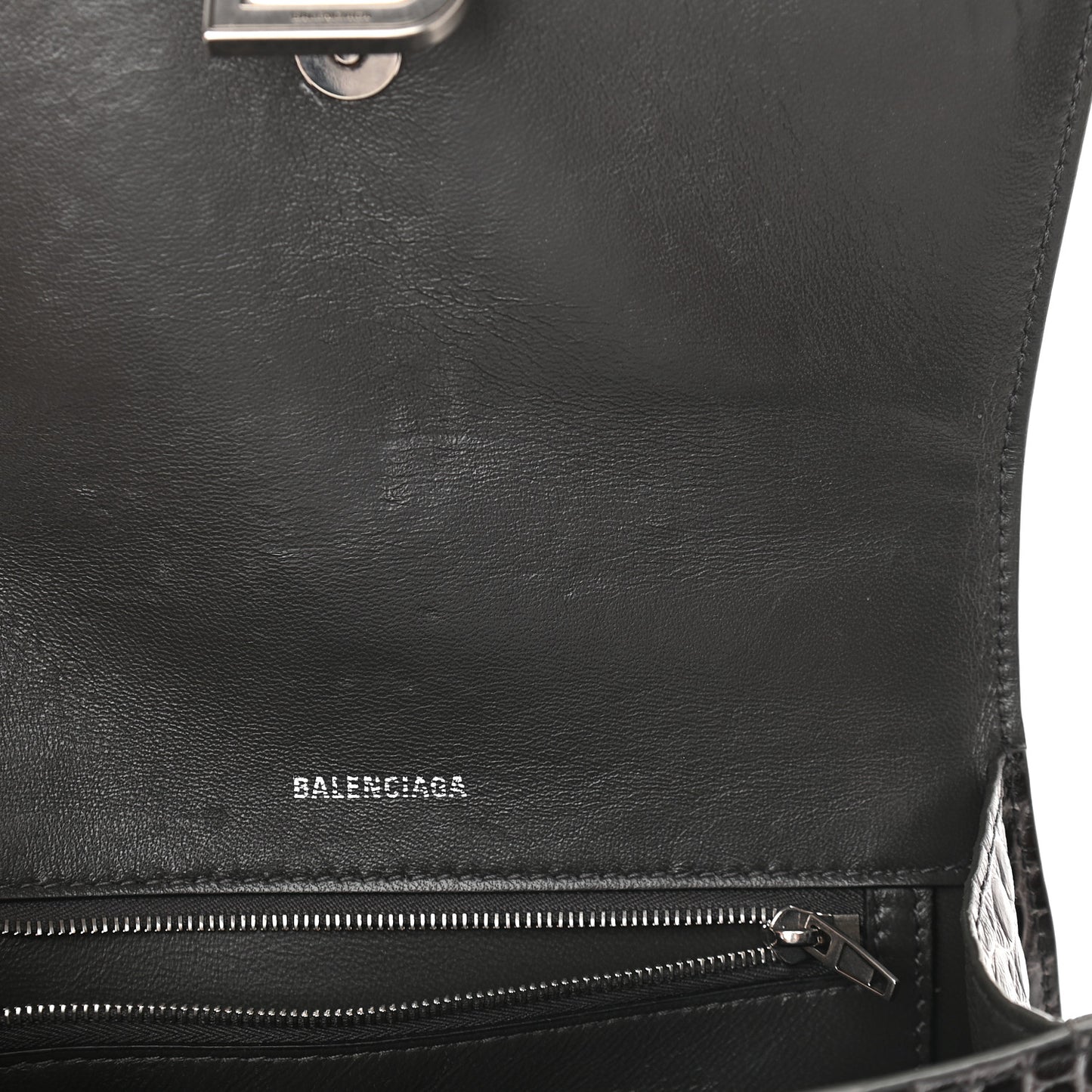 Shiny Calfskin Crocodile Embossed Small Hourglass Top Handle Bag Dark Grey