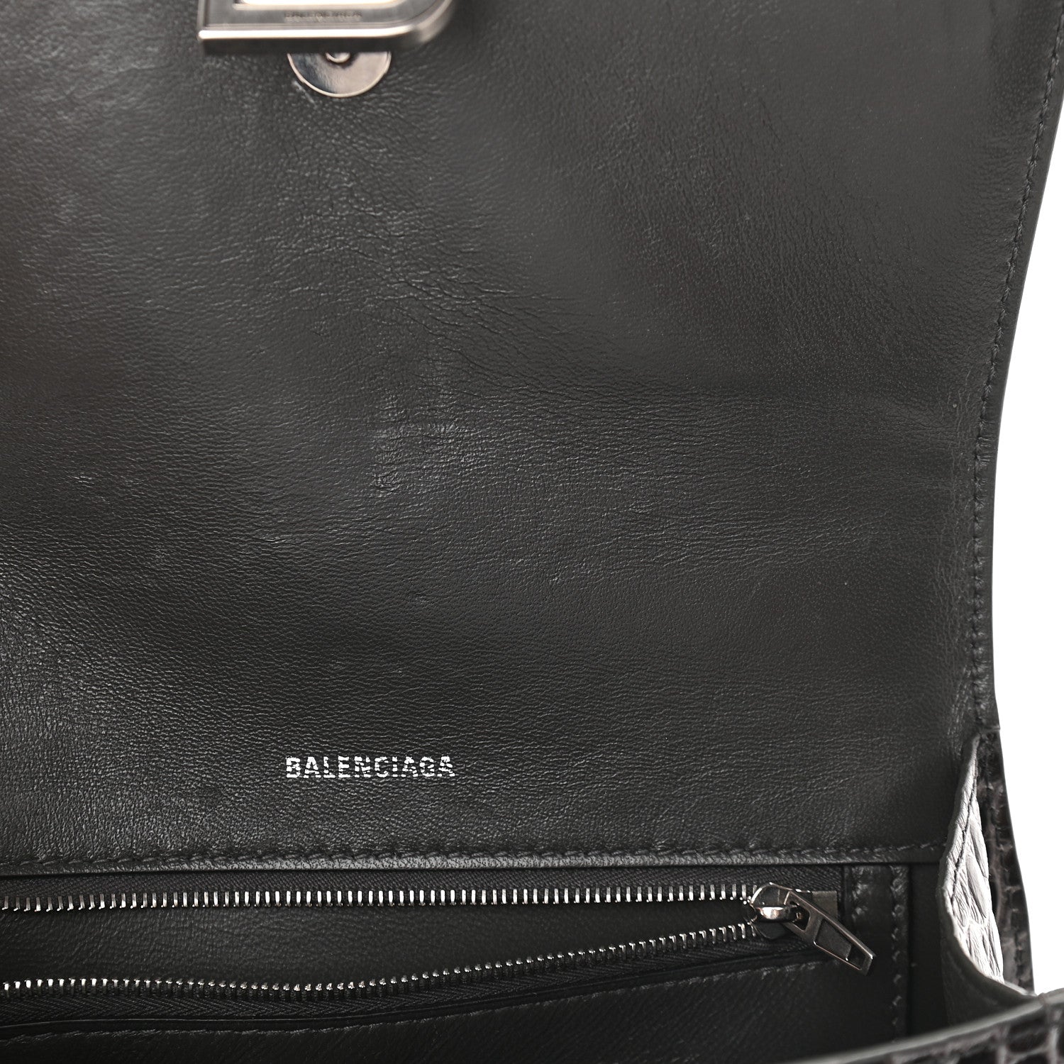 Balenciaga Shiny Calfskin Crocodile Embossed Small Hourglass Top Handle Bag Dark Grey 8 of 8