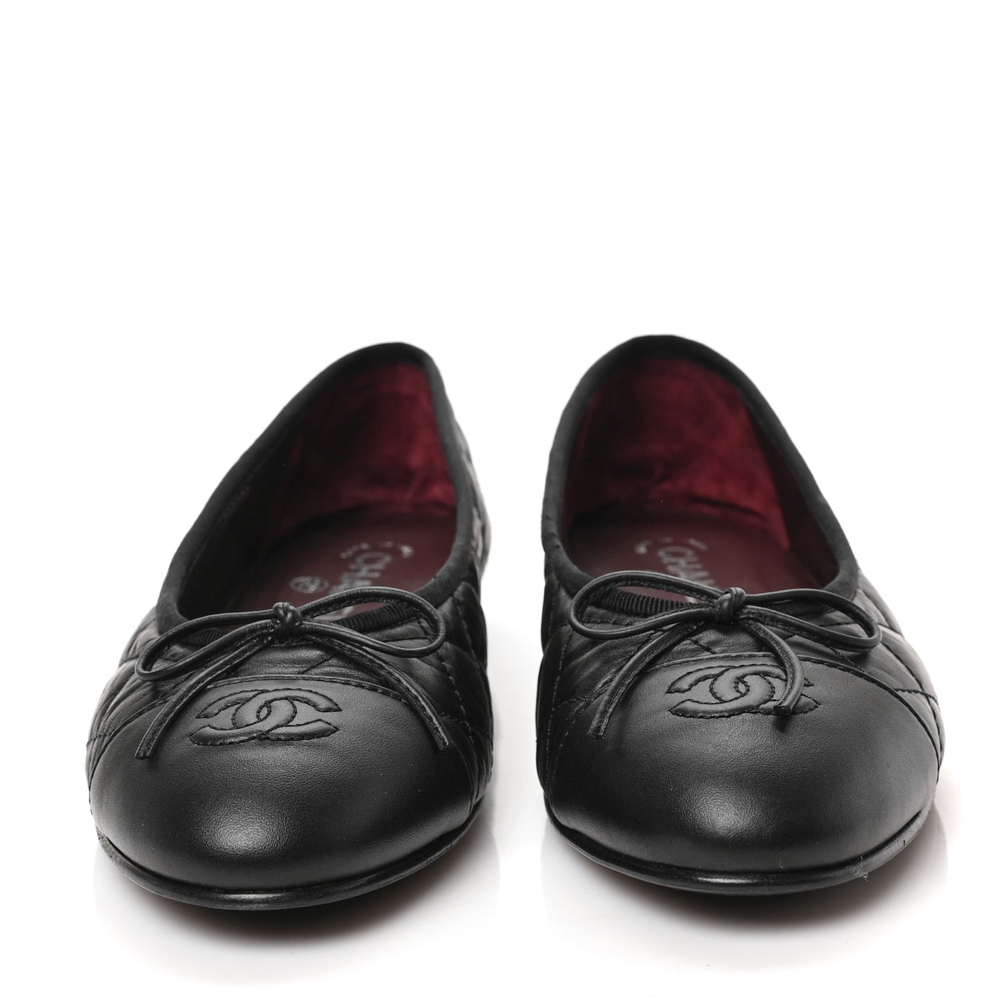 Aged Calfskin Quilted CC Cap Toe Ballerina Flats 40 Black