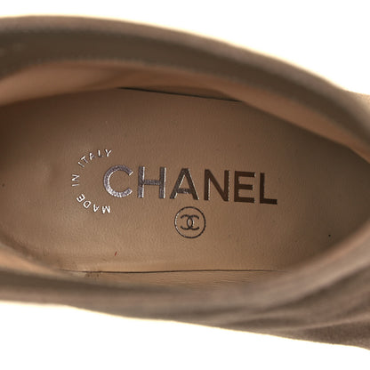 Chanel Suede Calfskin Satin Gabrielle Cap Toe Short Boots 38 Beige Black 6 of 7