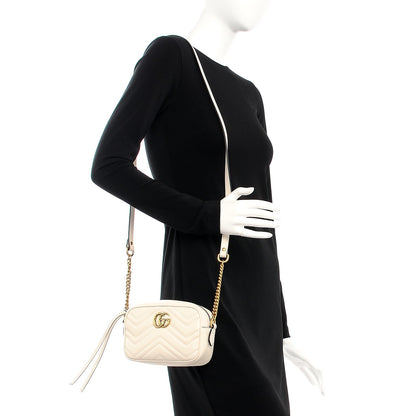 Gucci Calfskin Matelasse Mini GG Marmont Chain Shoulder Bag White 3 of 13