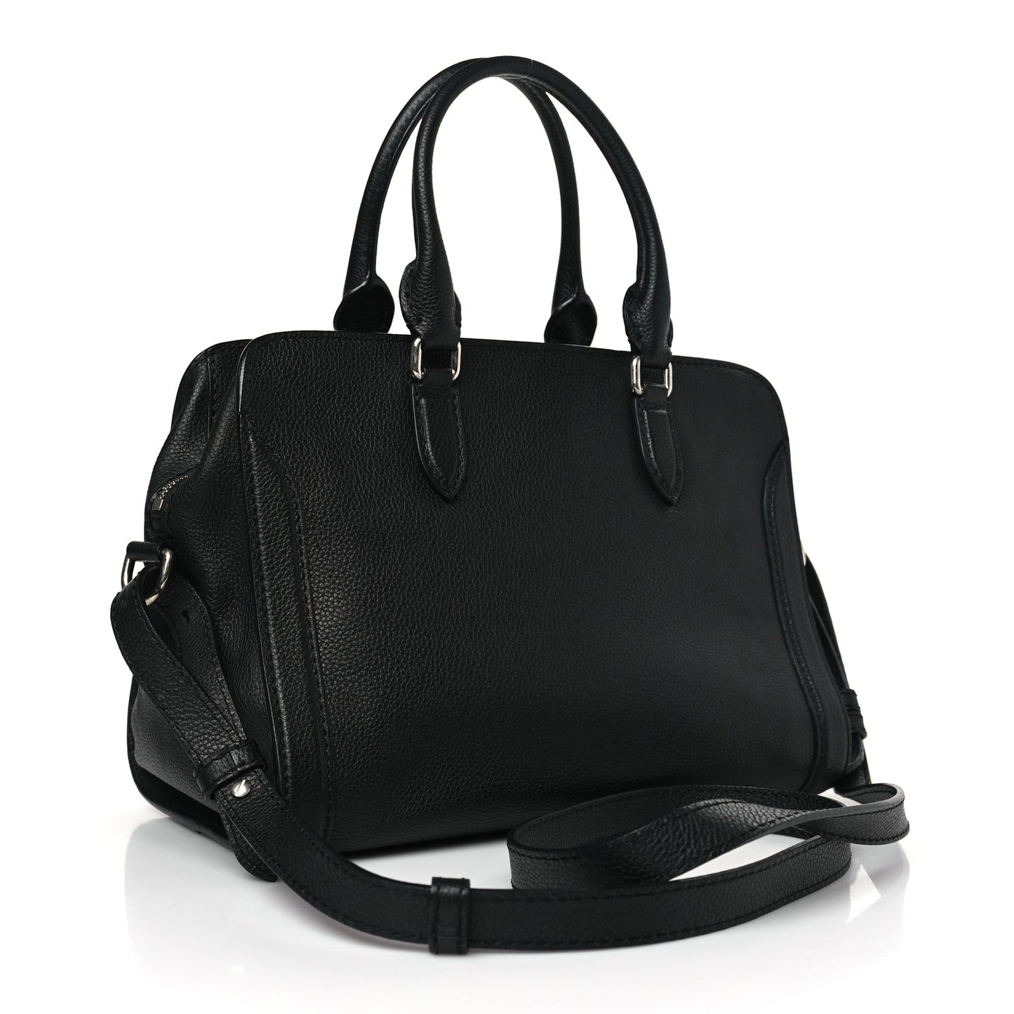 Pebbled Calfskin Small Skull Padlock Zip Around Tote Black