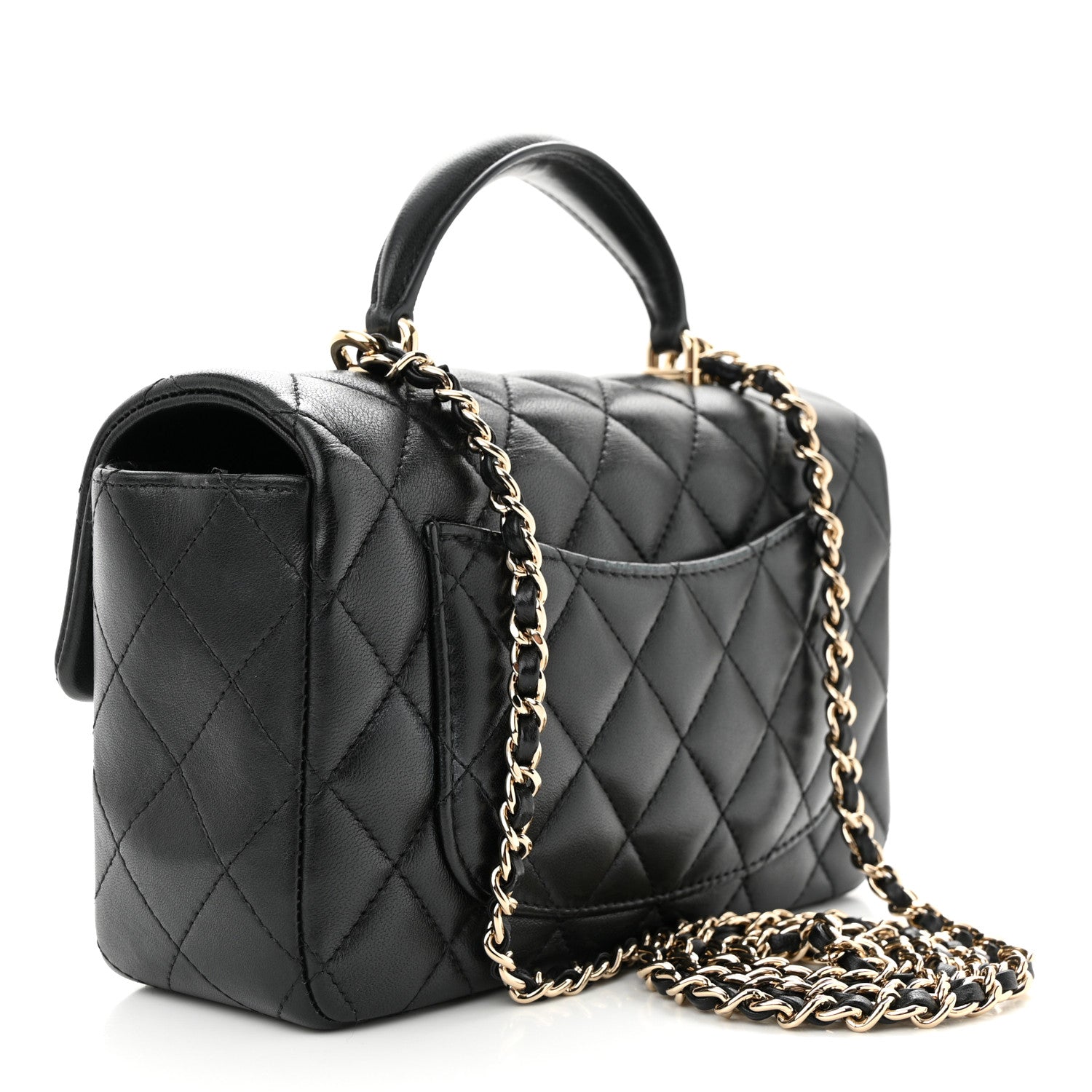 Chanel Lambskin Quilted Mini Top Handle Rectangular Flap Black 3 of 12