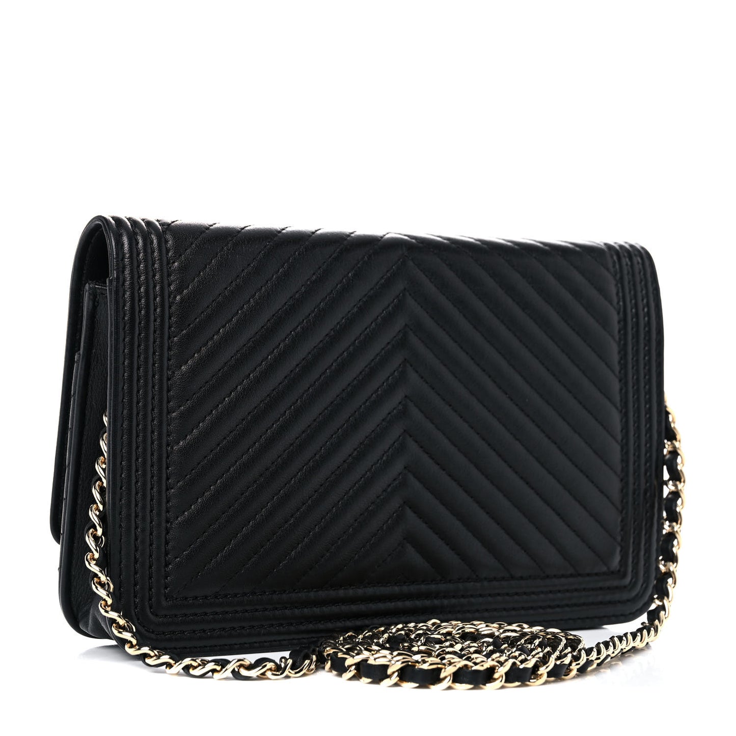 Calfskin Chevron Boy Wallet On Chain WOC Black