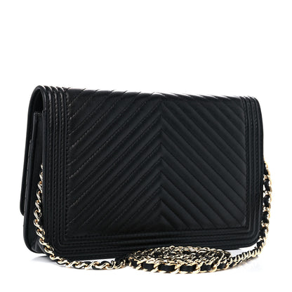 Chanel Calfskin Chevron Boy Wallet On Chain WOC Black 3 of 15