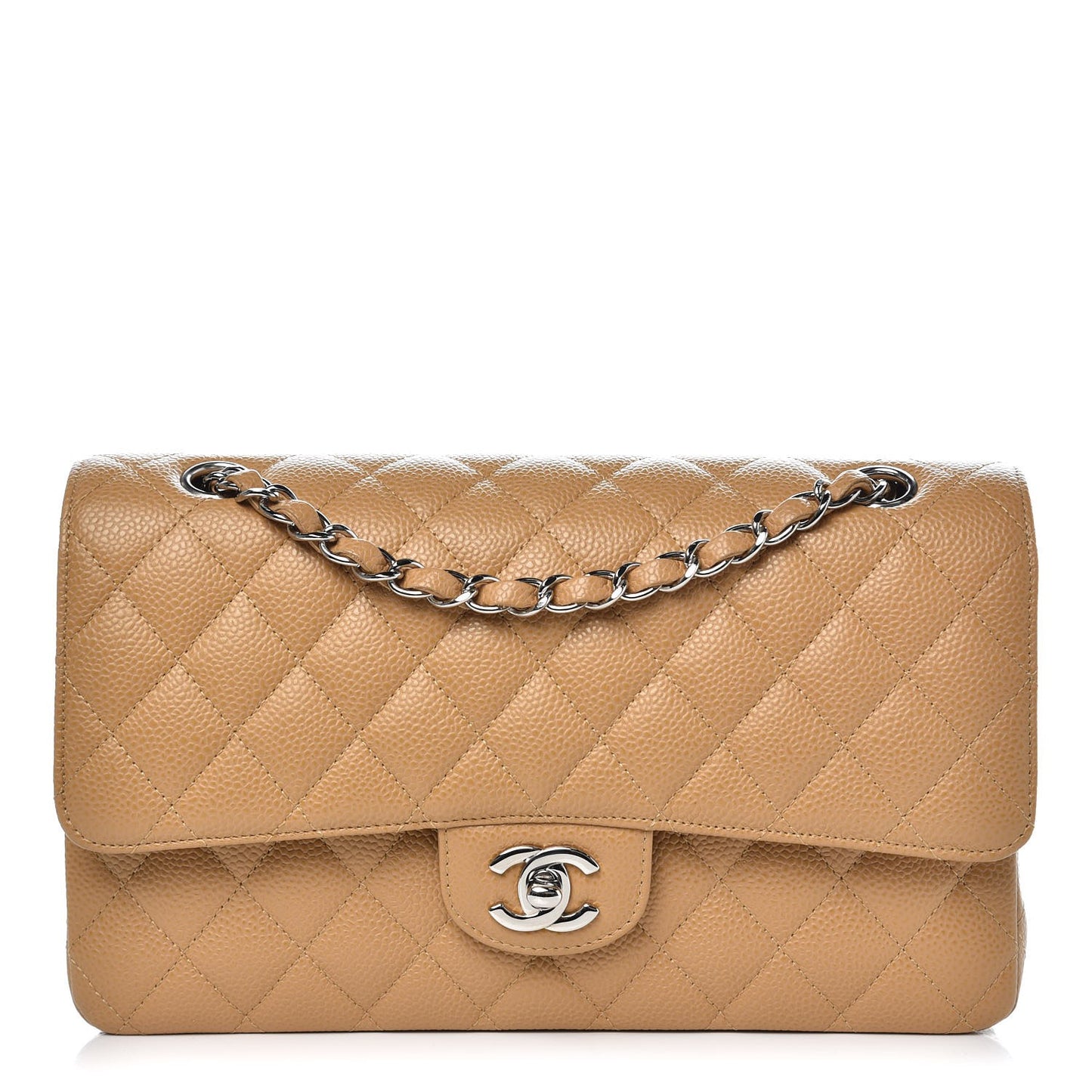 Caviar Quilted Medium Double Flap Beige