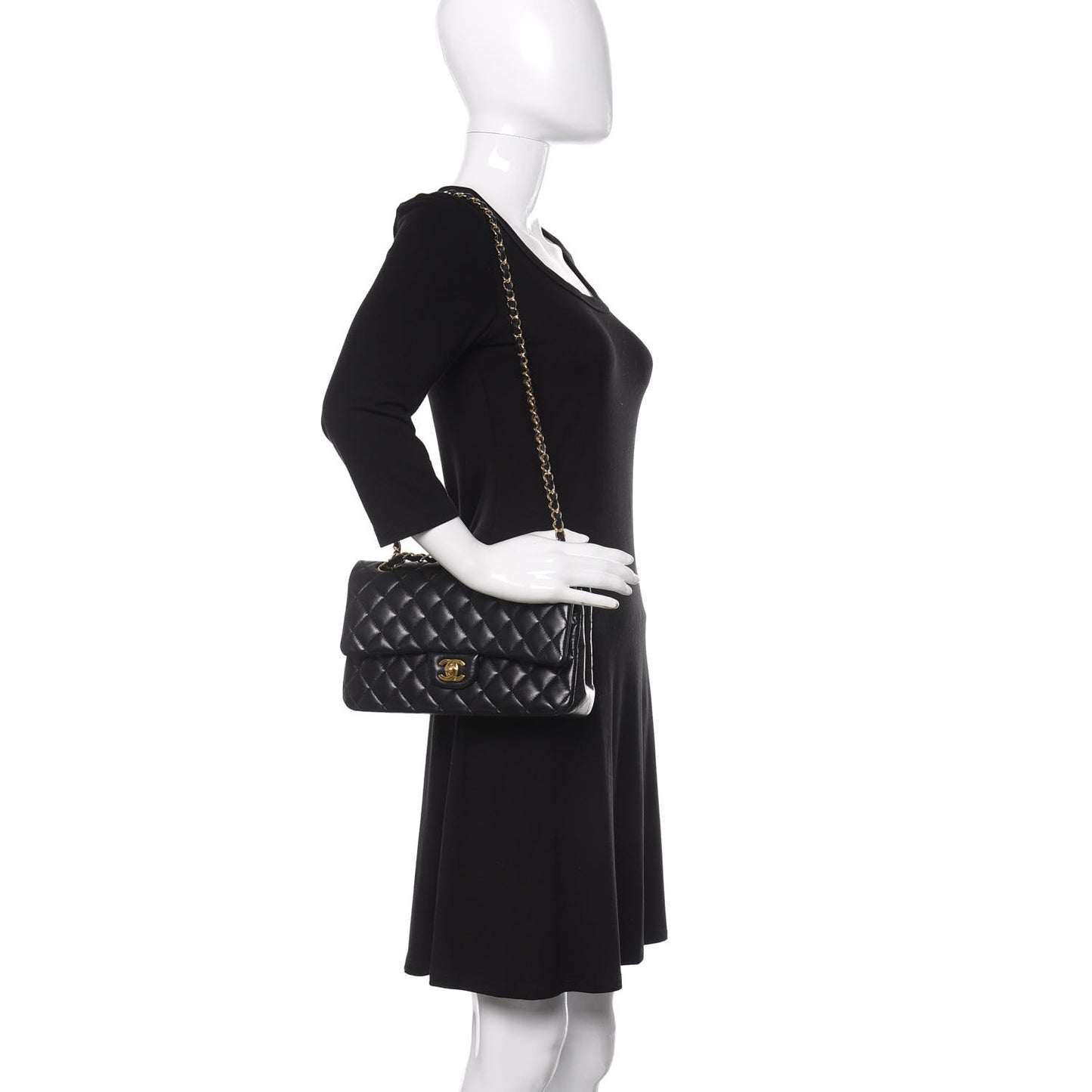 Lambskin Quilted Medium Double Flap Black