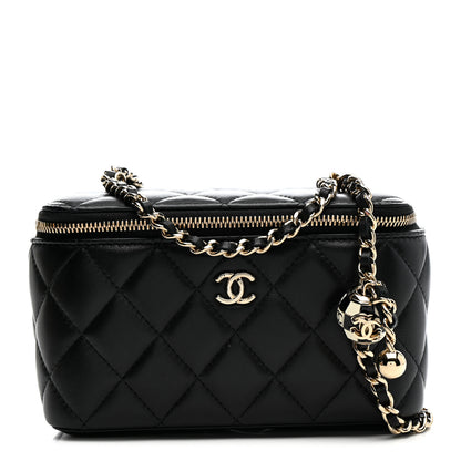 Chanel Lambskin Quilted Enamel CC Pearl Crush Small Vanity Case With Chain Black 1 of 13