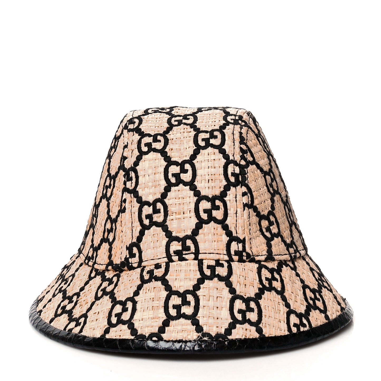 Raffia Elaphe GG Monogram Embroidered Fedora Hat L Ivory Black