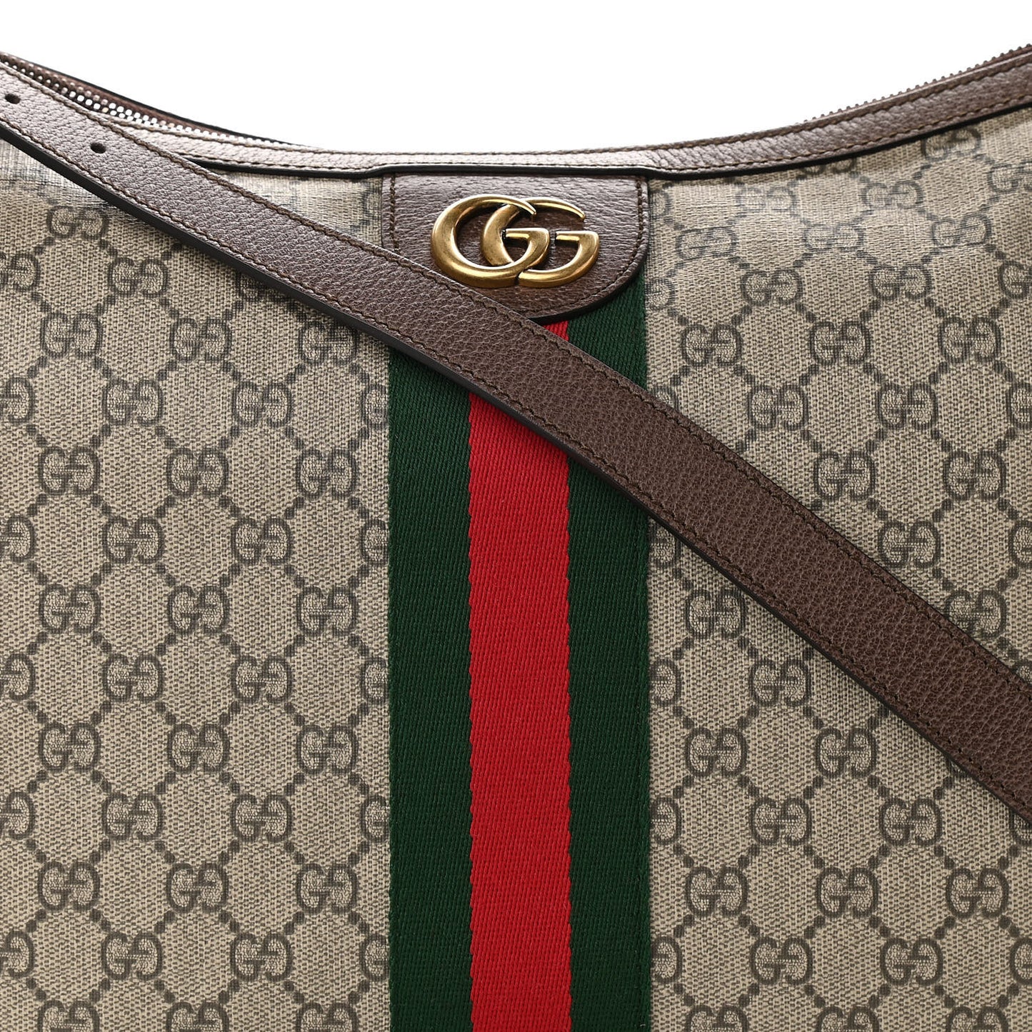 GG Supreme Monogram Web Ophidia Half Moon Hobo Brown