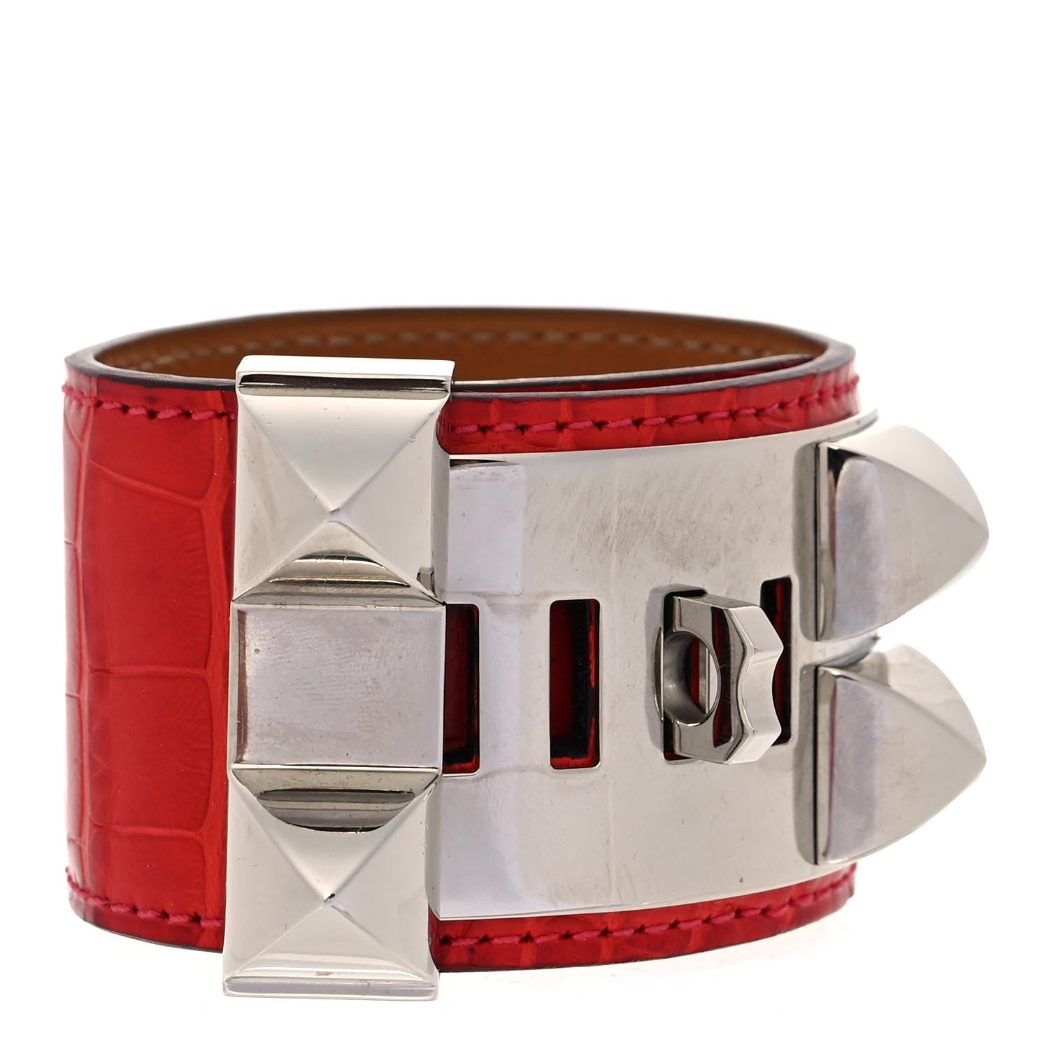 Hermes Matte Alligator Collier De Chien CDC Bracelet S Rouge Casaque 3 of 6