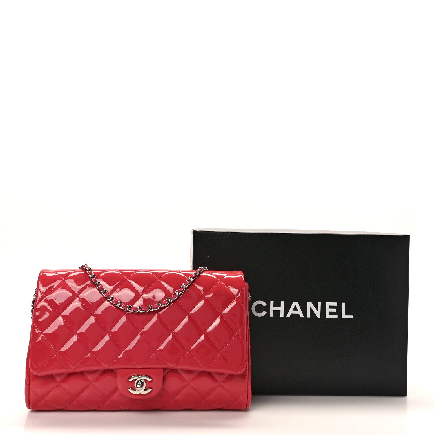 Chanel Patent Quilted Clutch with Chain Flap Fuchsia 11 of 11