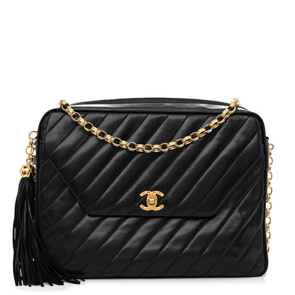 Chanel Lambskin Diagonal Quilted Tassel Camera Bag Black 1 of 9