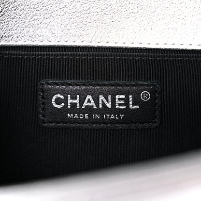 Chanel Metallic Goatskin Calfskin Medium Boy Flap Silver Black 6 of 15