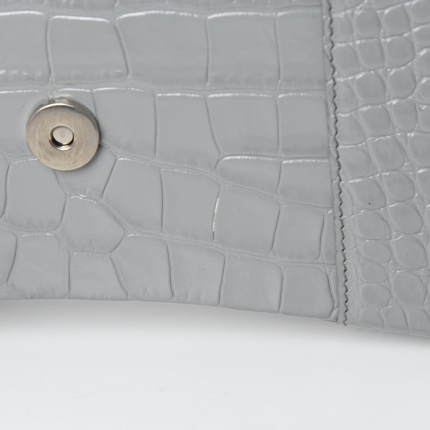 Shiny Calfskin Crocodile Embossed Medium Hourglass Top Handle Bag Balenciaga Grey