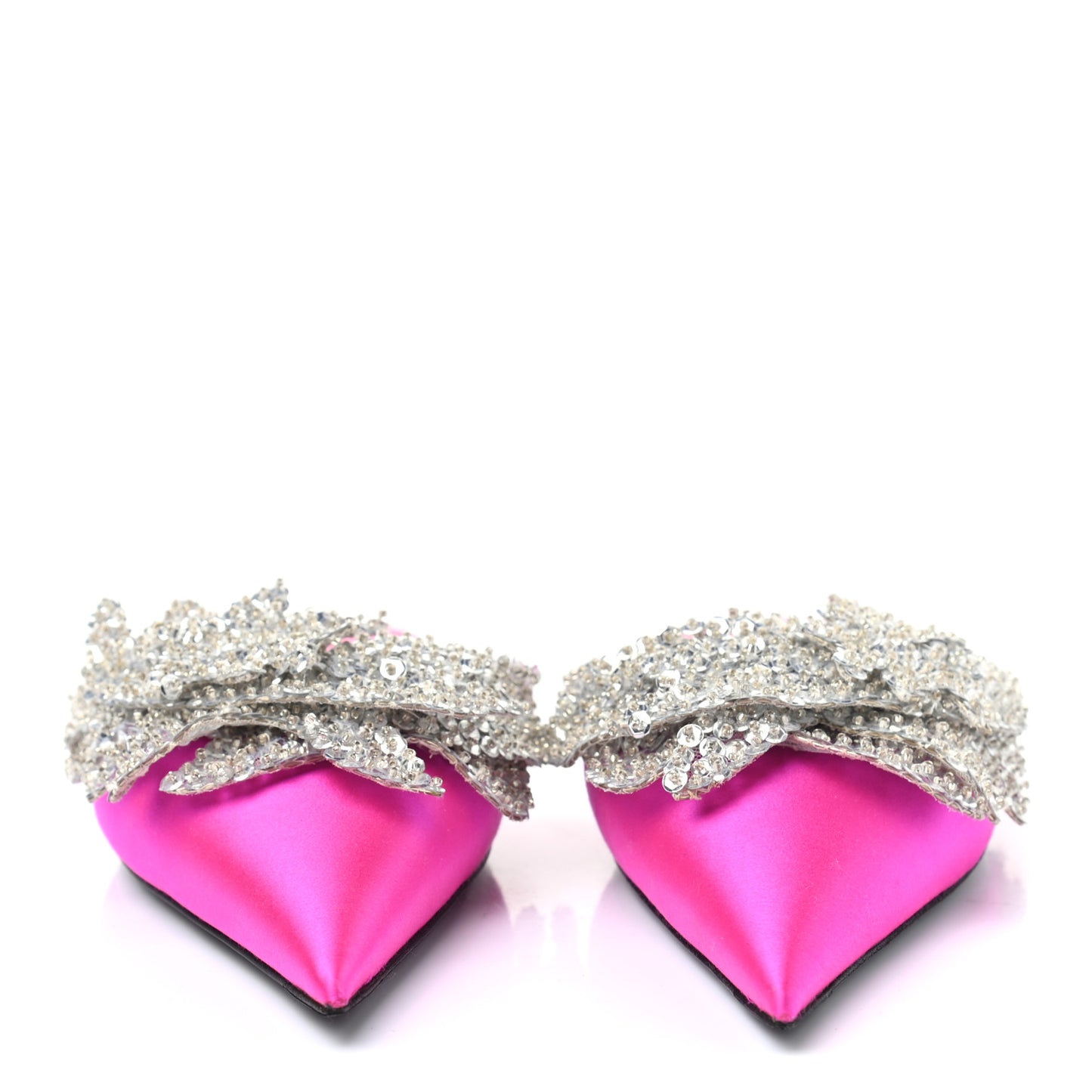 Satin Sequin Embellished Slash Slippers 37 Fuchsia