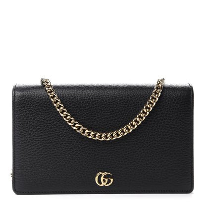 Gucci Calfskin Mini GG Marmont Chain Wallet Black 1 of 12