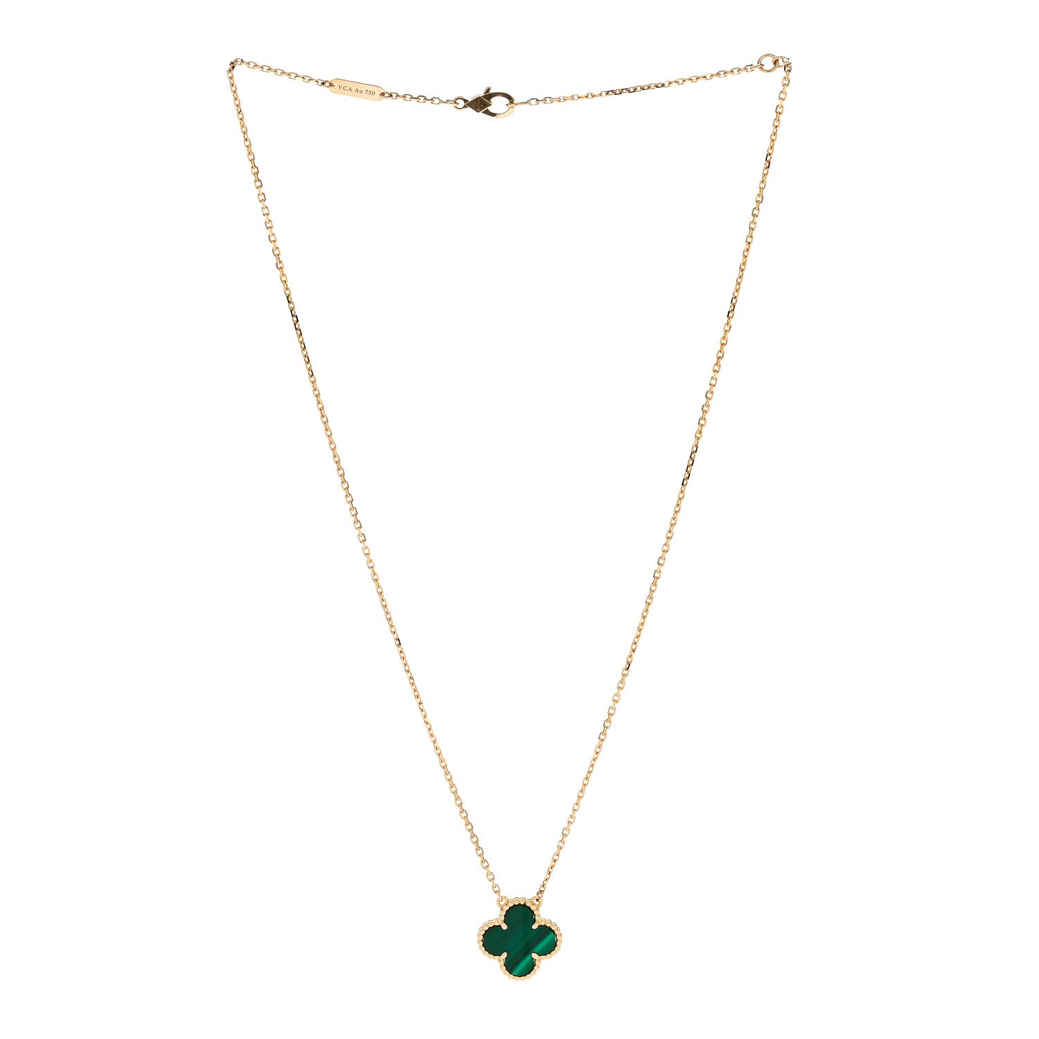 Van Cleef & Arpels 18K Yellow Gold Malachite Vintage Alhambra Pendant Necklace 3 of 9
