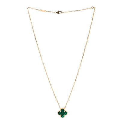 Van Cleef & Arpels 18K Yellow Gold Malachite Vintage Alhambra Pendant Necklace 3 of 9