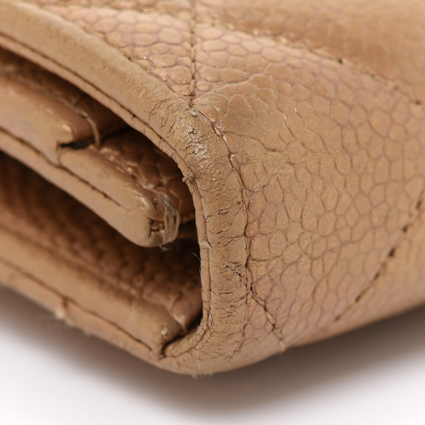 Pearly Caviar Quilted Small Flap Wallet Gold