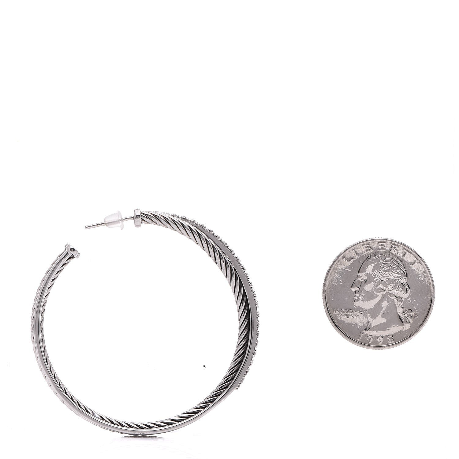 David Yurman Sterling Silver Diamond Extra Large Crossover Hoop Earrings 2 of 6
