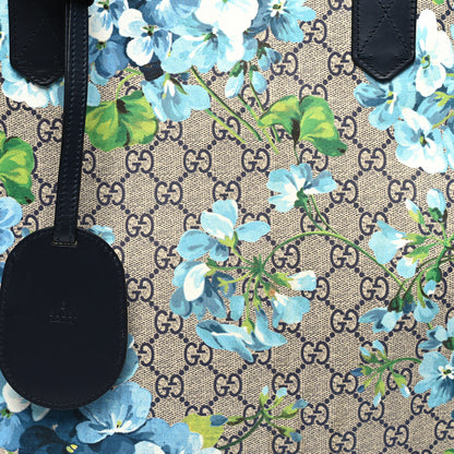 Gucci GG Supreme Monogram Blooms Medium Reversible Tote Beige Blue Navy 6 of 22