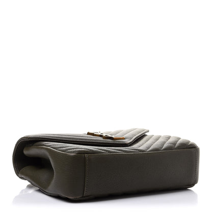Saint Laurent Sheepskin Matelasse Chevron Monogram Medium College Bag Military Olive 4 of 13