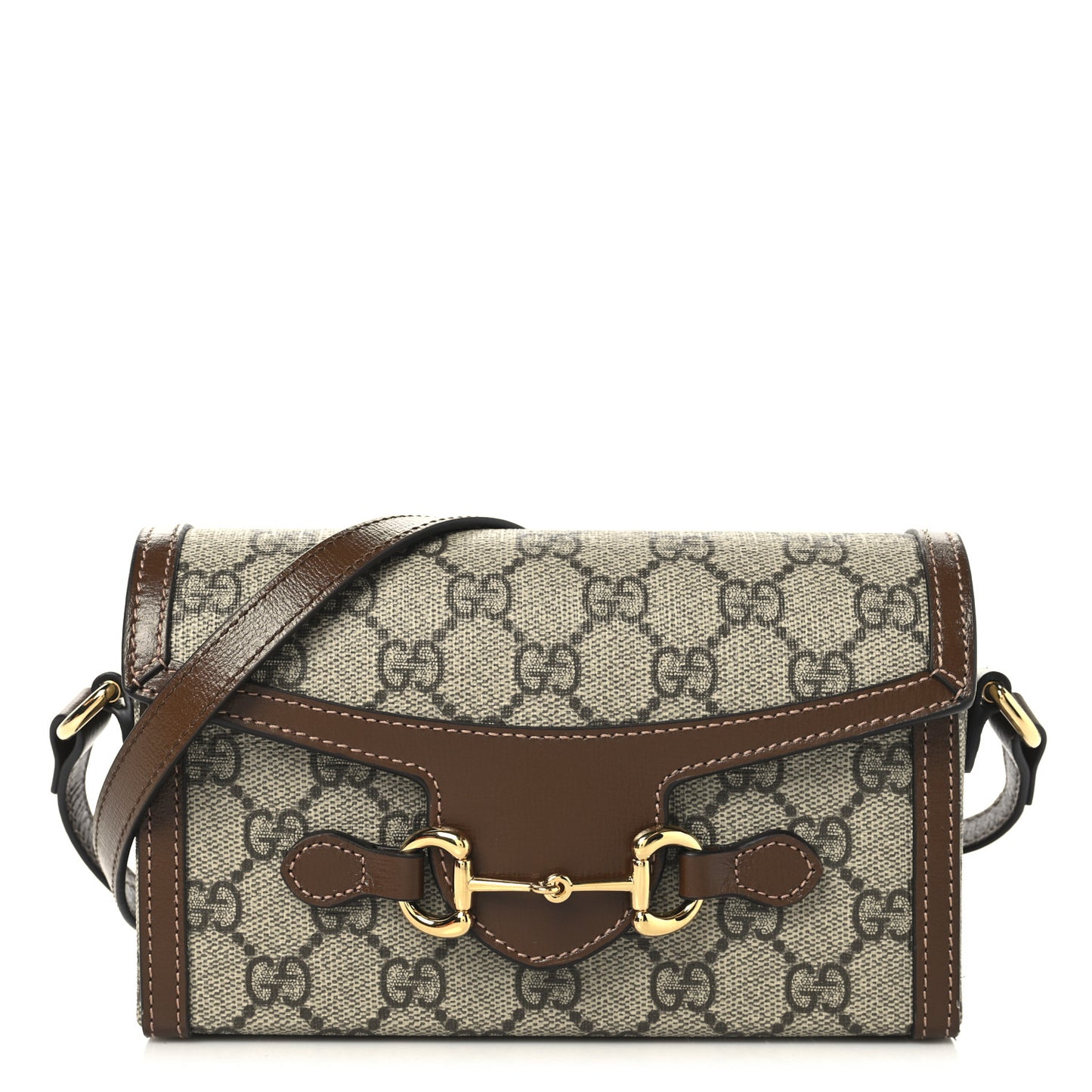 GG Supreme Monogram Mini Horsebit 1955 Shoulder Bag Beige Brown Sugar