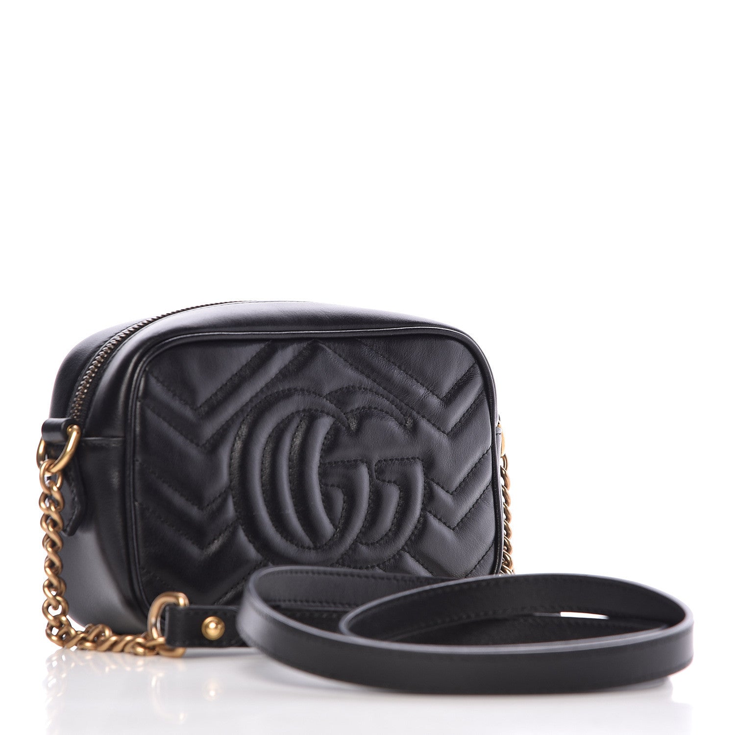 Gucci Calfskin Matelasse Mini GG Marmont Chain Shoulder Bag Black 3 of 12