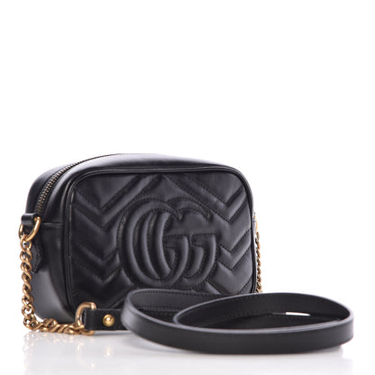 Gucci Calfskin Matelasse Mini GG Marmont Chain Shoulder Bag Black 3 of 12