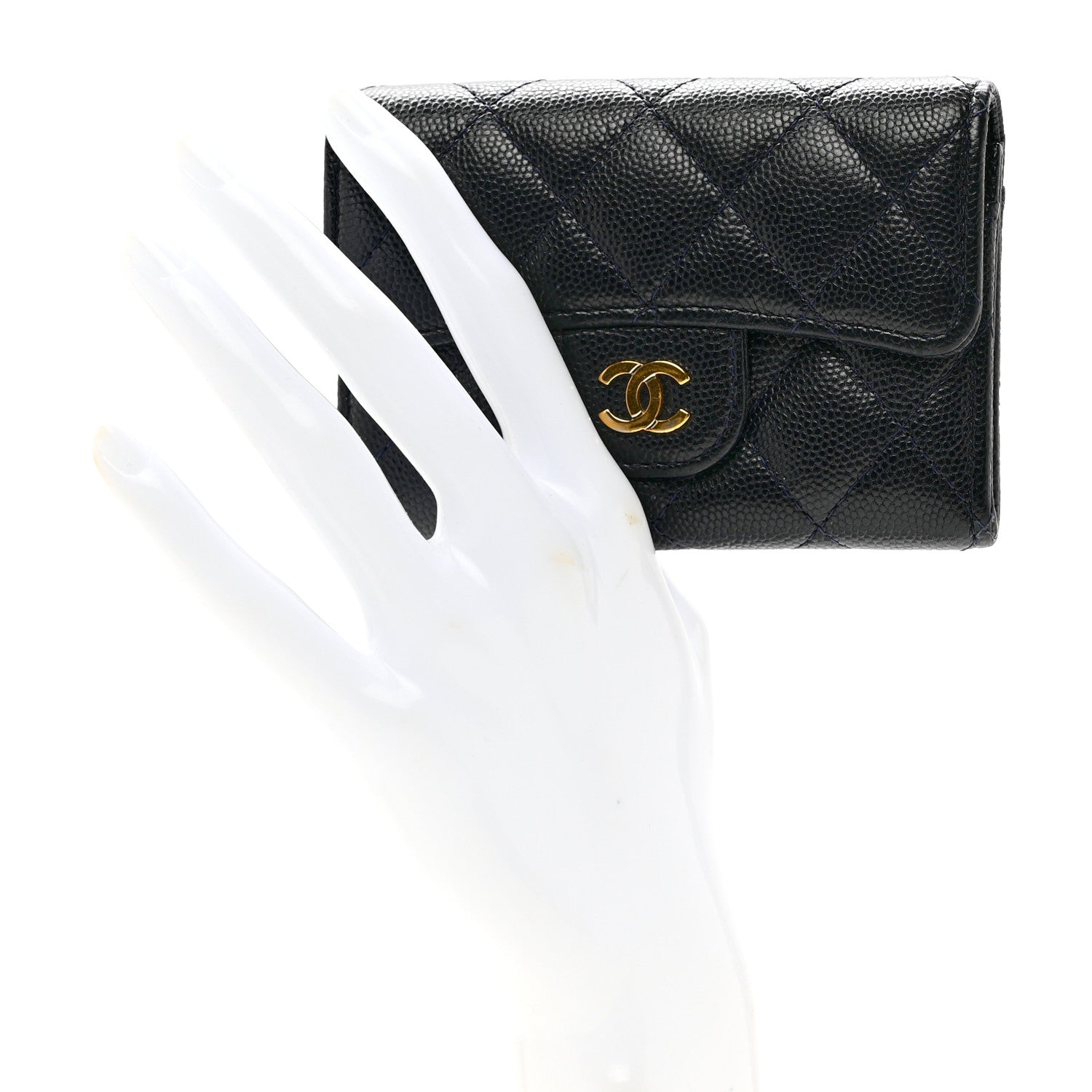 Chanel Caviar Quilted Flap Card Holder Wallet Navy Blue 2 of 8