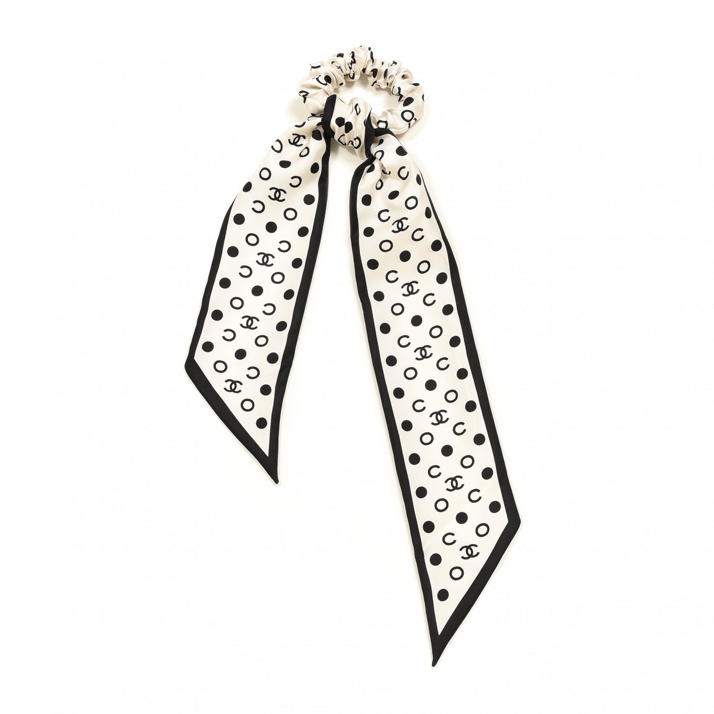 Silk CC Twilly Hair Tie Ivory Black