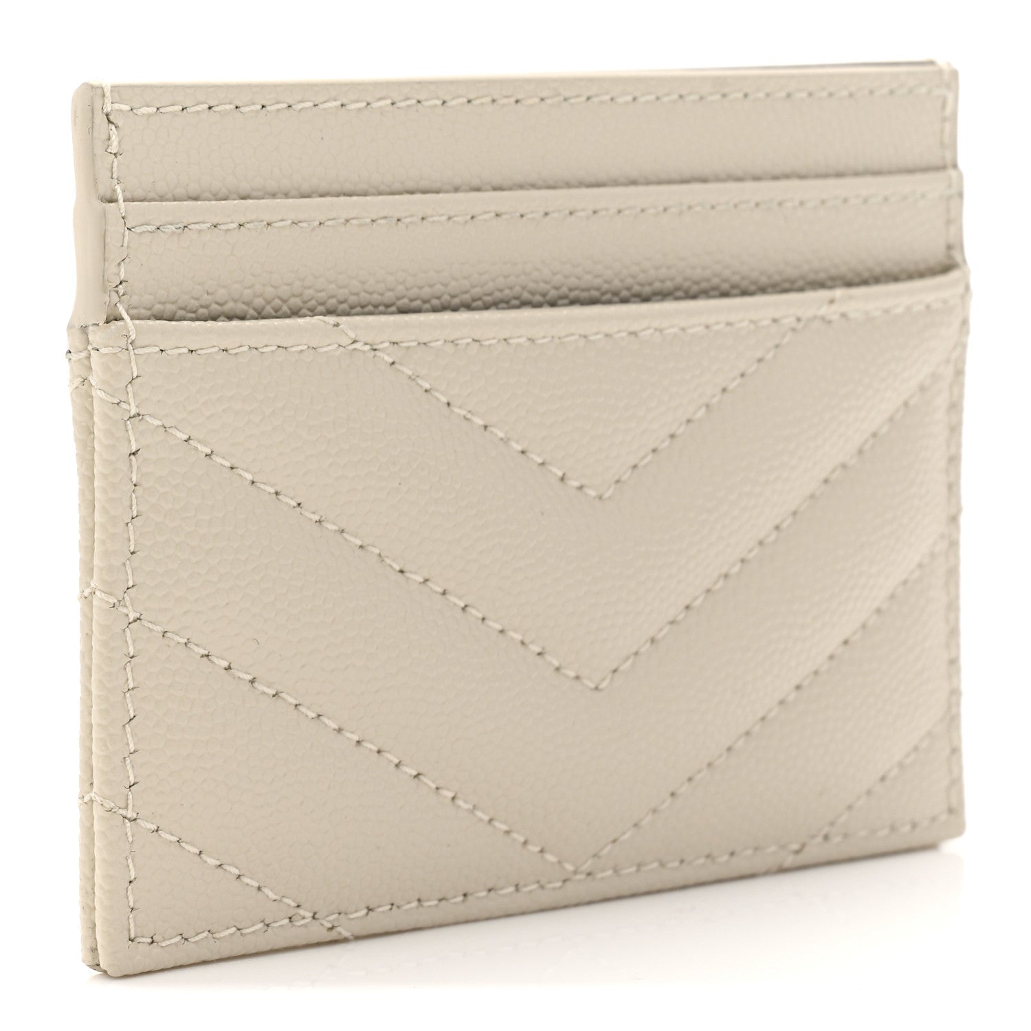Saint Laurent Grain De Poudre Matelasse Chevron Monogram Credit Card Case Crema Soft 3 of 8
