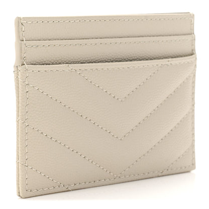 Saint Laurent Grain De Poudre Matelasse Chevron Monogram Credit Card Case Crema Soft 3 of 8