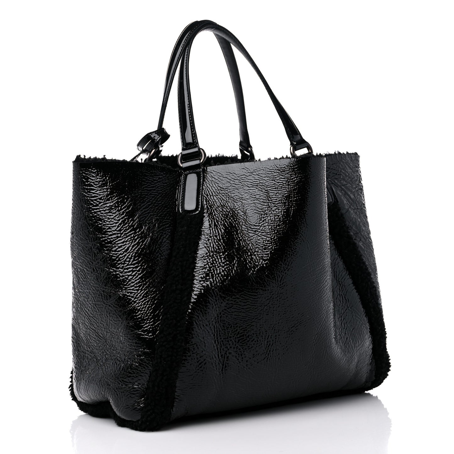 Patent Shearling Medium Soho Shoulder Bag Black