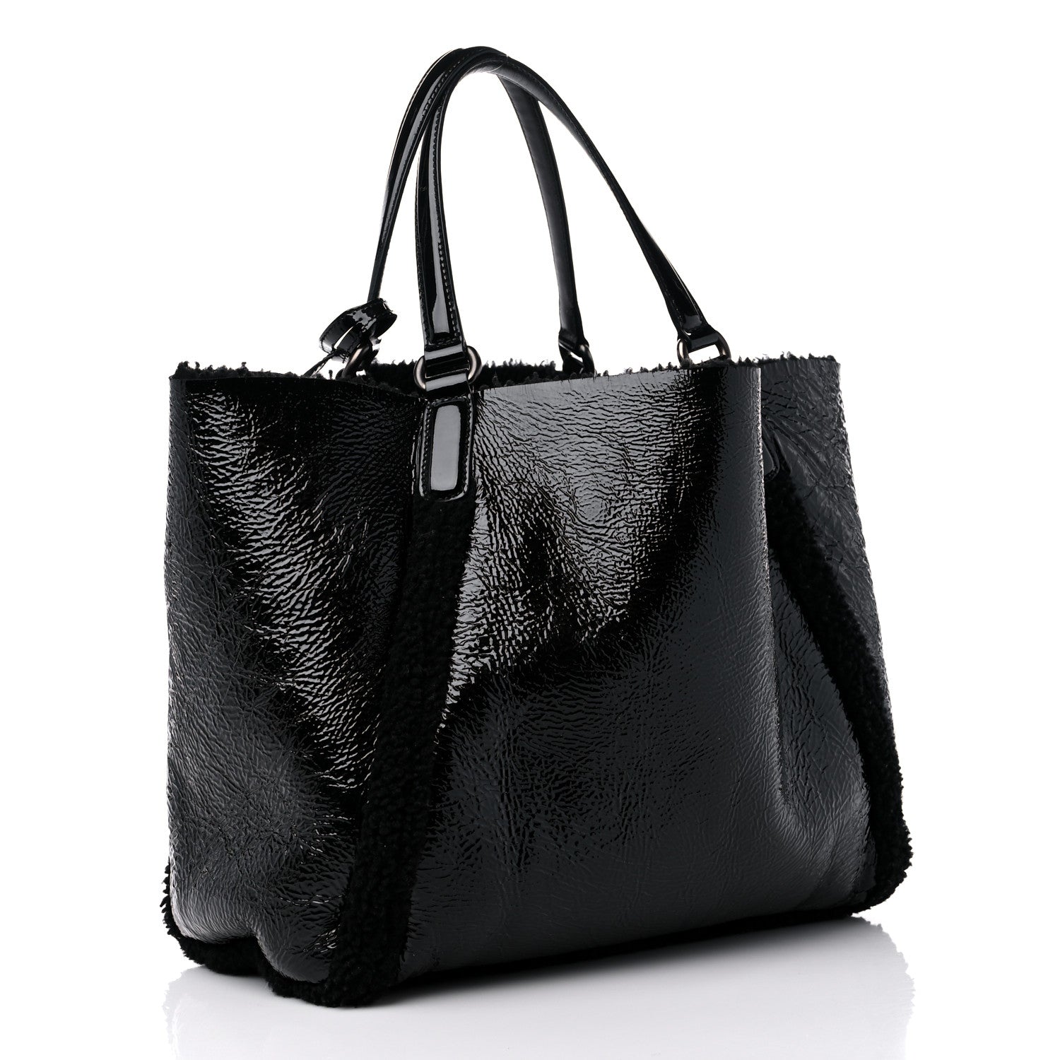 Gucci Patent Shearling Medium Soho Shoulder Bag Black 4 of 9