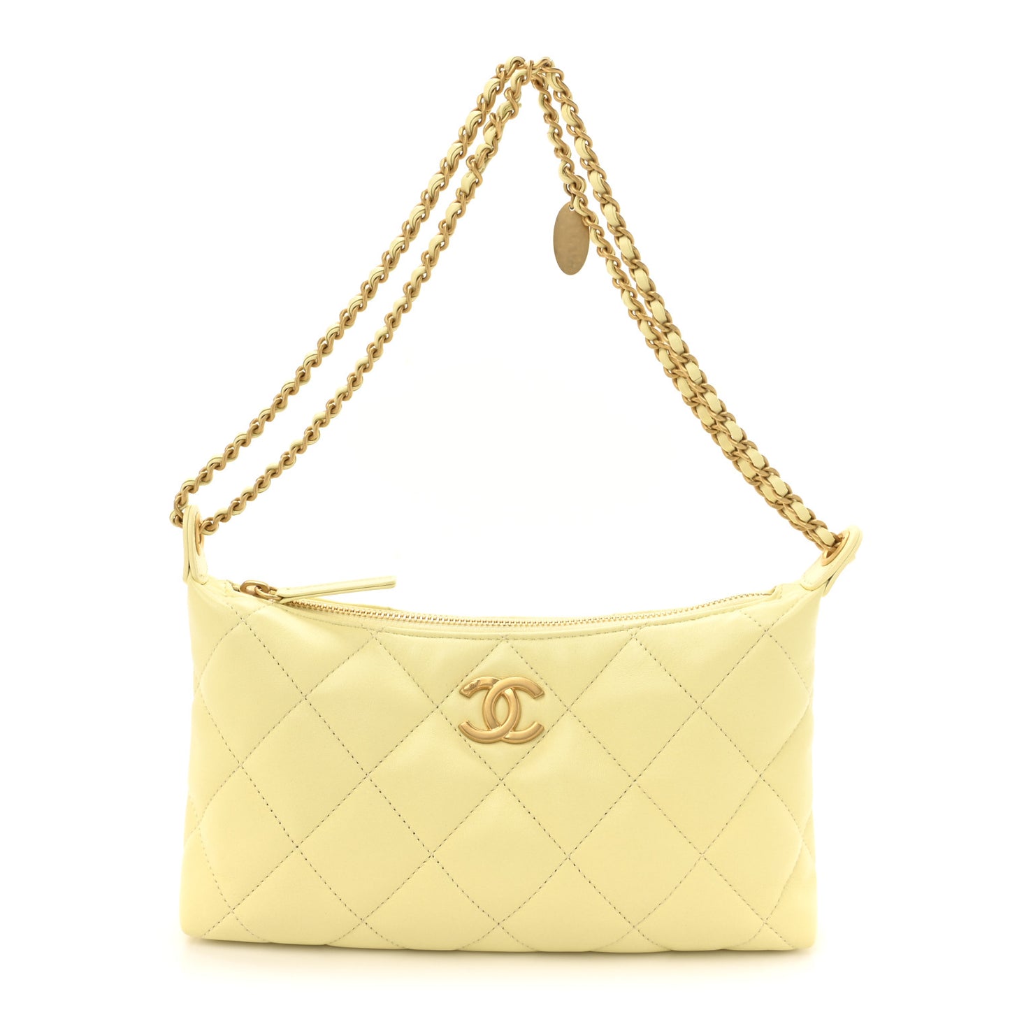 Lambskin Quilted Hobo Shoulder Bag Light Yellow