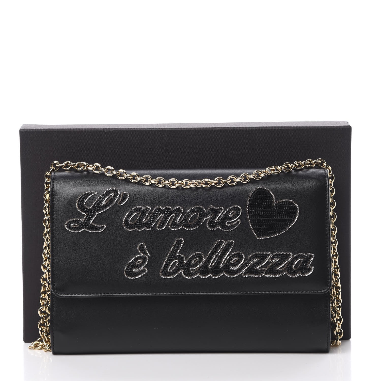 Dolce & Gabbana Vitello L'Amore Bellezza Chain Wallet Black 14 of 14